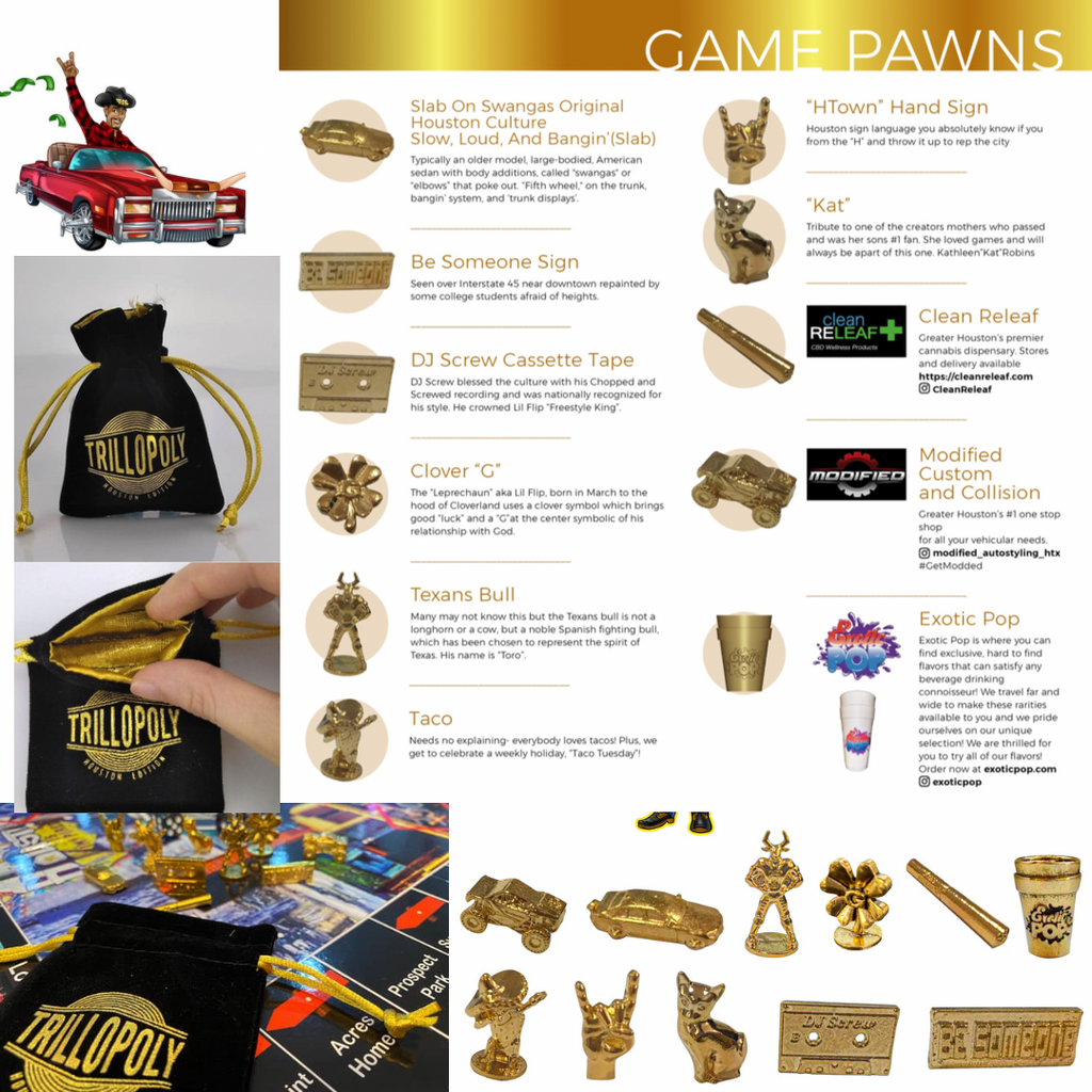 Trillopoly Game Pawns and  Satin Pawn Sack