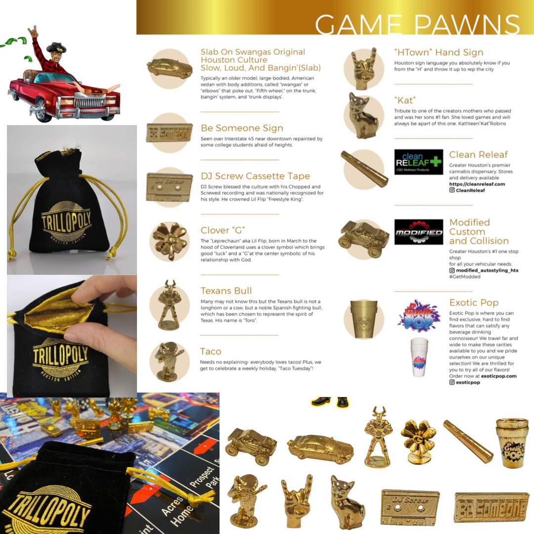 Trillopoly Game Pawns and  Satin Pawn Sack